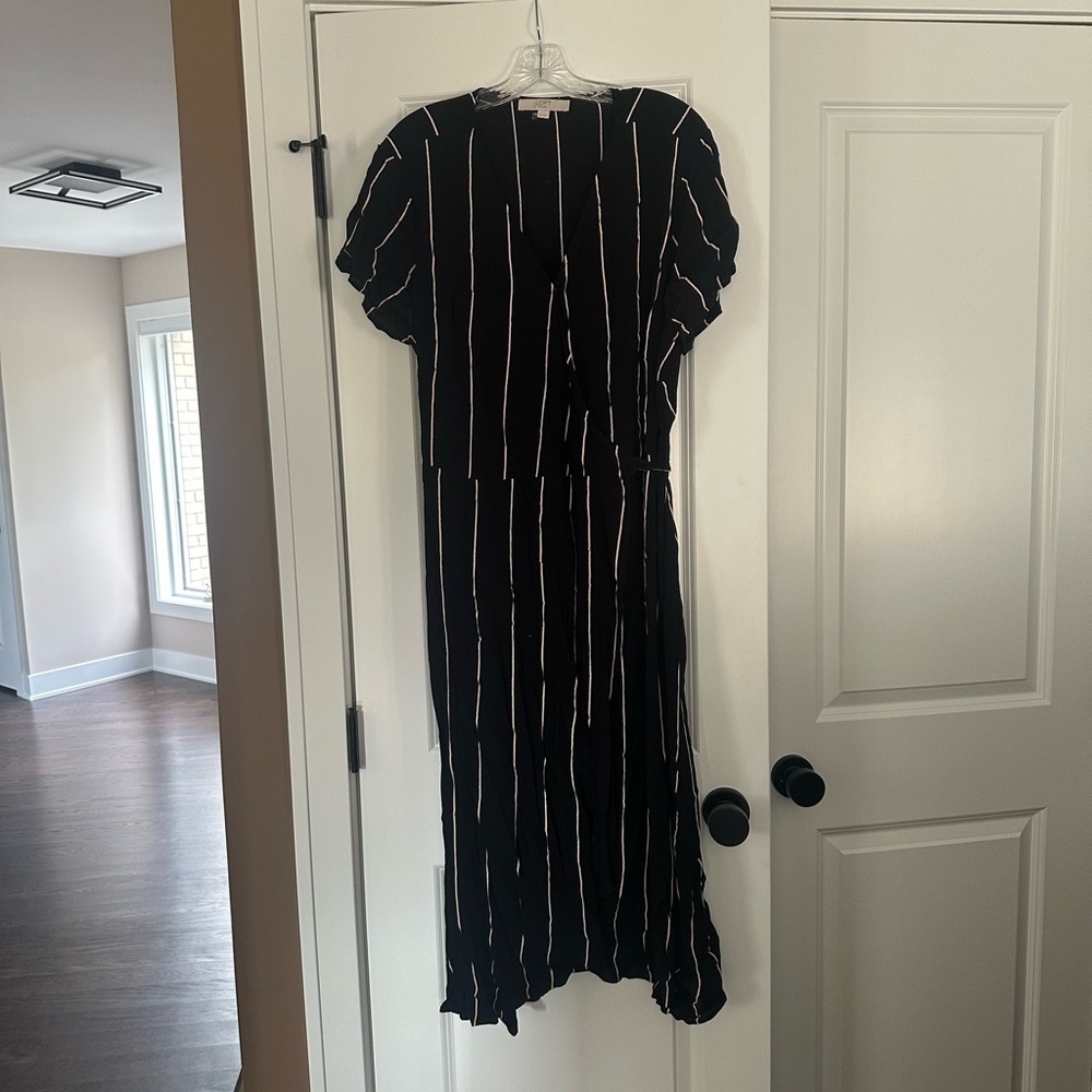LOFT Plus Pinstriped Wrap midi Dress
